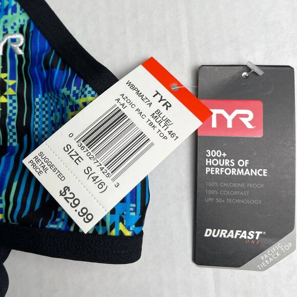 TYR DuraFast One AZOIC Pacific Tieback Top Swim Top Blue Multi - Small 4/6 - Picture 5 of 6